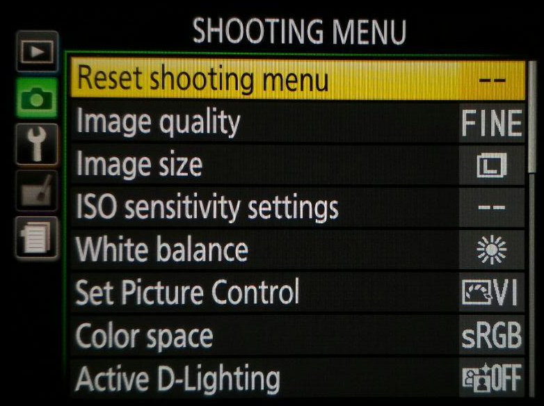 Shooting Menu Page 1